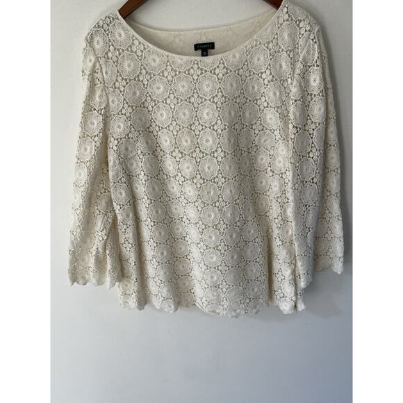 Talbots Lace Eyelet Crochet Top Size 16 Beige Lined Coquette Cottagecore Career - Picture 1 of 13